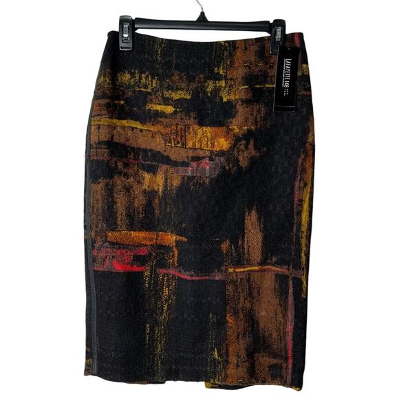 Lafayette 148 Brushstroke Faux Leather Trim Pencil Skirt NWT Size 2 - Picture 1 of 5